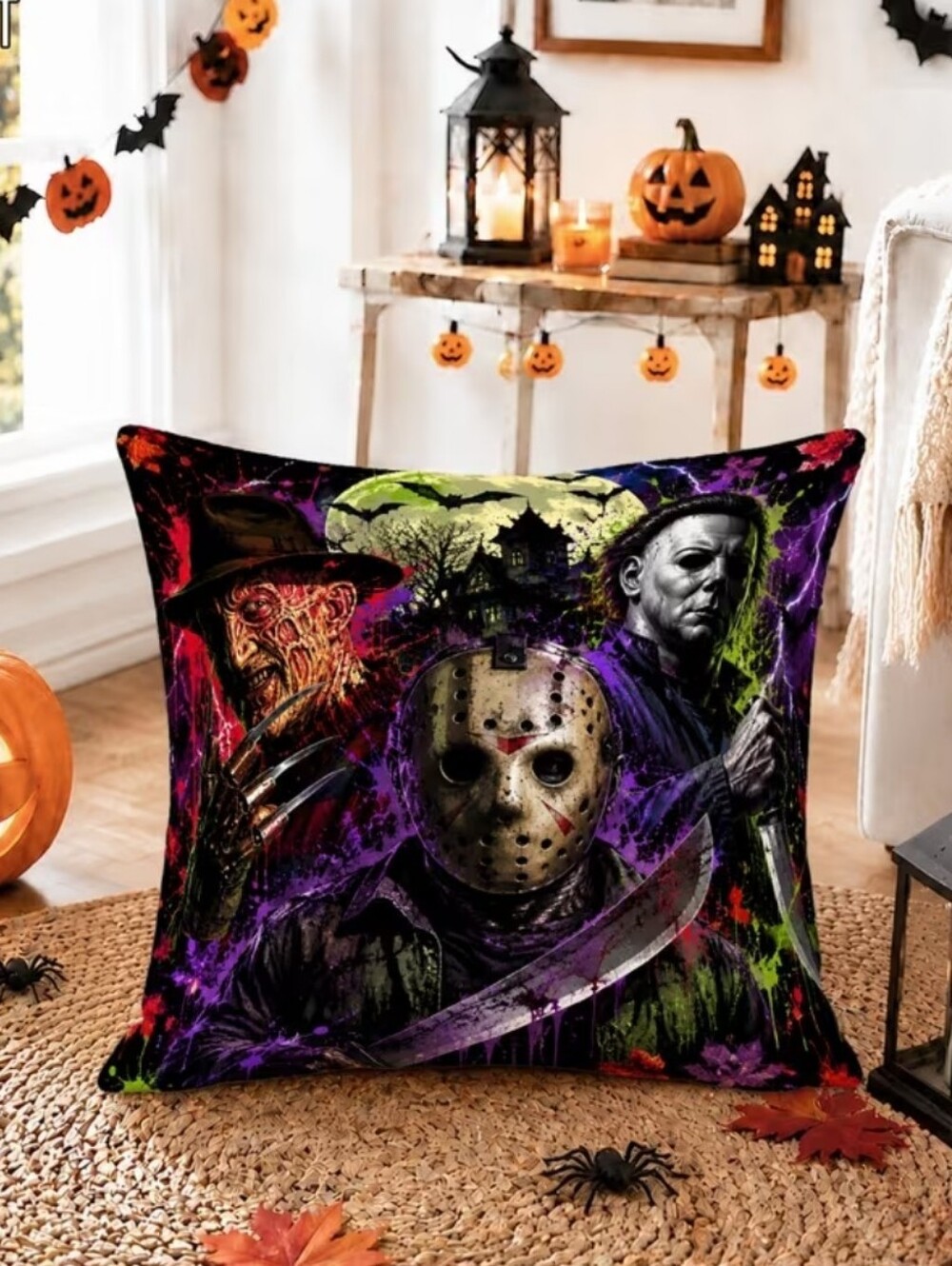 Halloween Horror Movie Characters Decorative Throw Pillow Cover - Multicolor